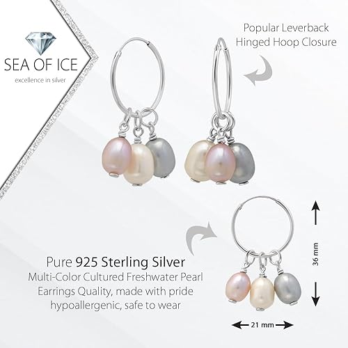 Miniatura 3 de Juego de aretes de perlas cultivadas de agua dulce de plata de ley 925, Gema Metal Piedra preciosa, Perla cultivada en agua dulce