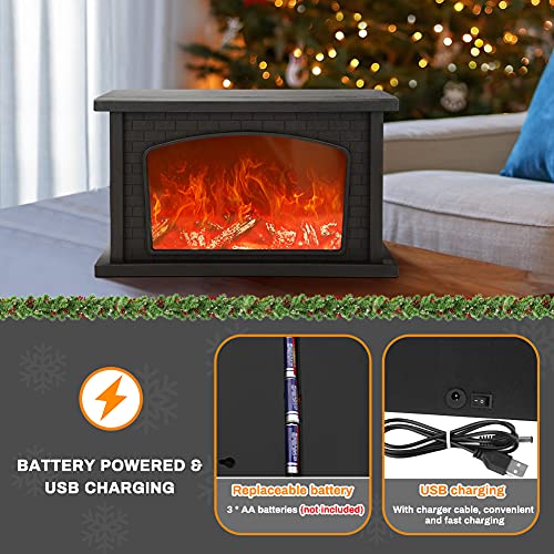 Image of Fireplace Lamp Led Flame Log Effect Rectangle Fire Place Lantern USB Powered Simulation Flameless Fire Lights Battery Operated Fire Flame Lamp for Home Decor Indoor Christmas Ornaments (Large)