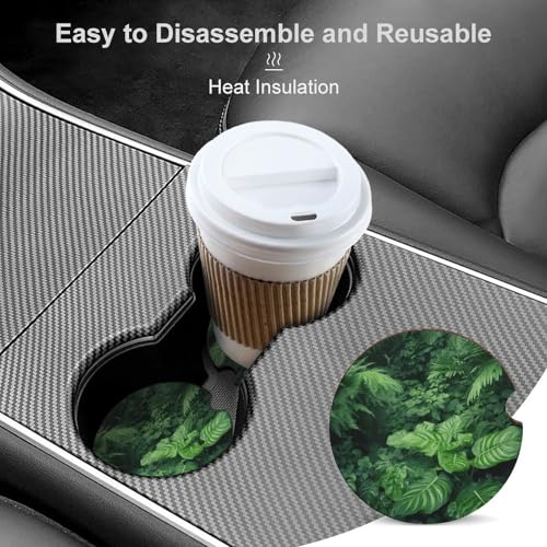 Posavasos para portavasos de auto, 2 piezas, diseño plantas verdes miniatura 4