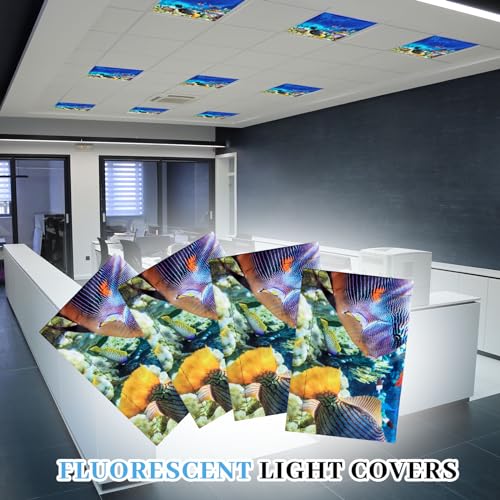 Image of VIHOSE 4 Pcs 2 x 2 Feet Fluorescent Light Covers for Ceiling Lights Classroom Magnetic Light Filters for Reducing Harsh Glare Flicker for Office Classroom Home Drop Ceiling(Sea)