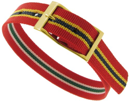 12mm Milano Slide Through Sports Wrap Nylon Textile Red Black Yellow Stripe Reversible Watch Band Strap