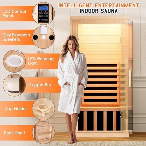 Albott 1 Person Infrared Sauna with 7-Color Light Therapy, Low EMF 1260W - Image 5