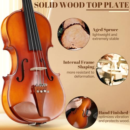 image for Kmise Violin 4/4 Full Set, Tough Jujube Wood Violins, Glossy Acoustic 