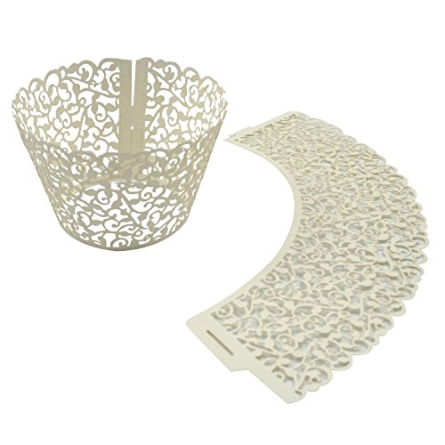 Suyeper 100Pcs Cupcake Wrappers Artistic Bake Cake Paper Cups Little Vine Lace Laser Cut Liner Baking Cup Muffin Case Trays For Wedding Party Birthday Decoration (Beige) #TOP4