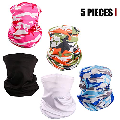 LUOLIIL VOE 5 Pieces Sun UV Protection Face Mask Neck Gaiter Windproof Scarf Sunscreen Breathable Bandana for Sport&Outdoor