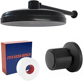 Ducha Fria Área Externa 225mm Preto com Acabamento Registro