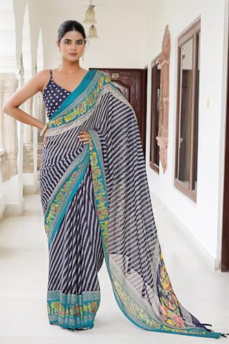 Image of MIRCHI FASHION Saree for Woman | Chiffon Floral Printed Breathable Occasional Sari with Blouse