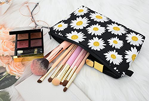 2 Pcs Cosmetic Bag for Women Small Make Up Bag Waterproof Travel Toiletries Pouch with Zipper for Organizing Small Items, Gift Bags for Birthday Christmas(Daisy Flower 1)4