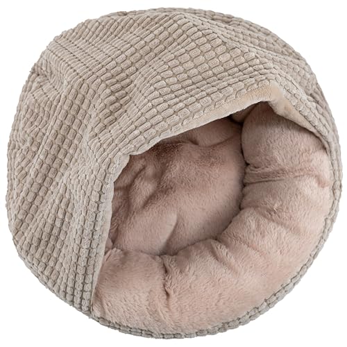 Mon Chateau Snuggle Haven Hooded Pet Bed Covered Cat or Dog Bed Waterproof and Machine Washable with Anti-Skid Bottom Designed for Comfort and Safety Oatmeal Glow