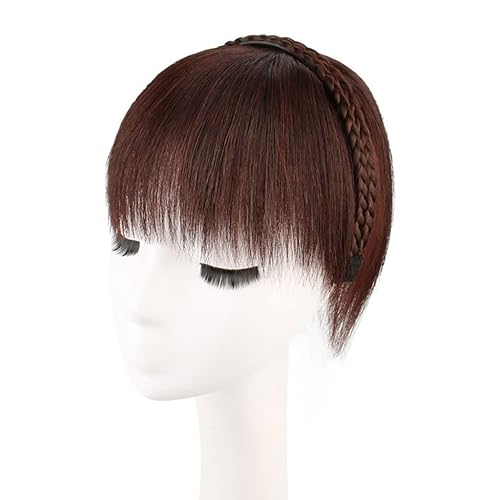 Miniatura 5 de MIYYO Diadema trenzada de 10 pulgadas para mujer, extensiones de cabello lacio 100% real, color marrón natural, extensiones de cabello con flequillo