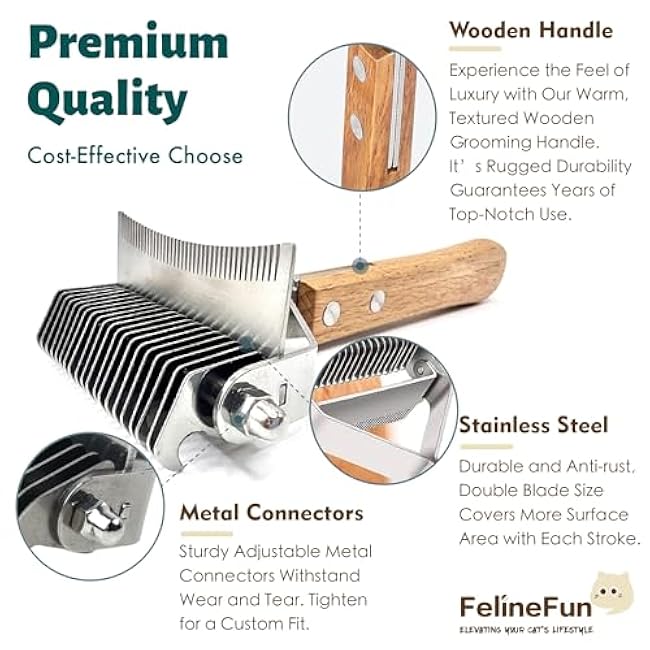 FelineFun Cat Brush for Dematting & Deshedding, 2 in 1 Undercoat Rake, Efficiently Remove Loose Hair & Matted Fur, Professional Shedding Comb for Indoor Cats & Long Haired Cats-icdbj8Jt