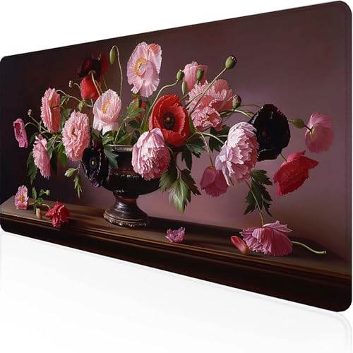 Flor Mousepad Ratón 900x400x3mm Mouse Pad Rosa Alfombrilla Gaming con Bordes Cosidos Impermeable Base de Goma Antideslizante Mousepad Escritorio para Juego Accesorios de Oficina, Regalo S-H