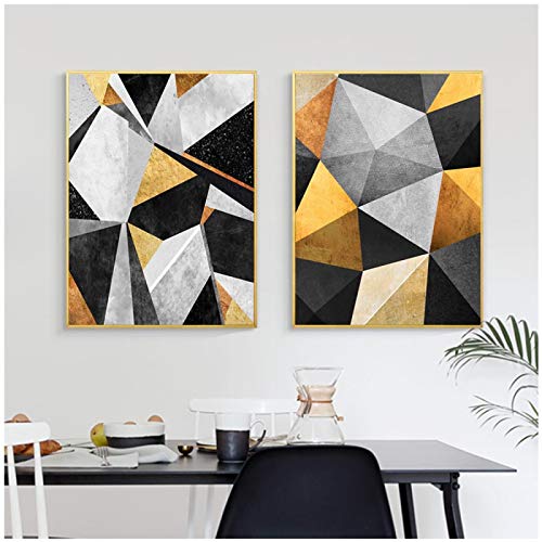 Peinture sur toile jaune et noir art mural abstrait nordique 2 pièces