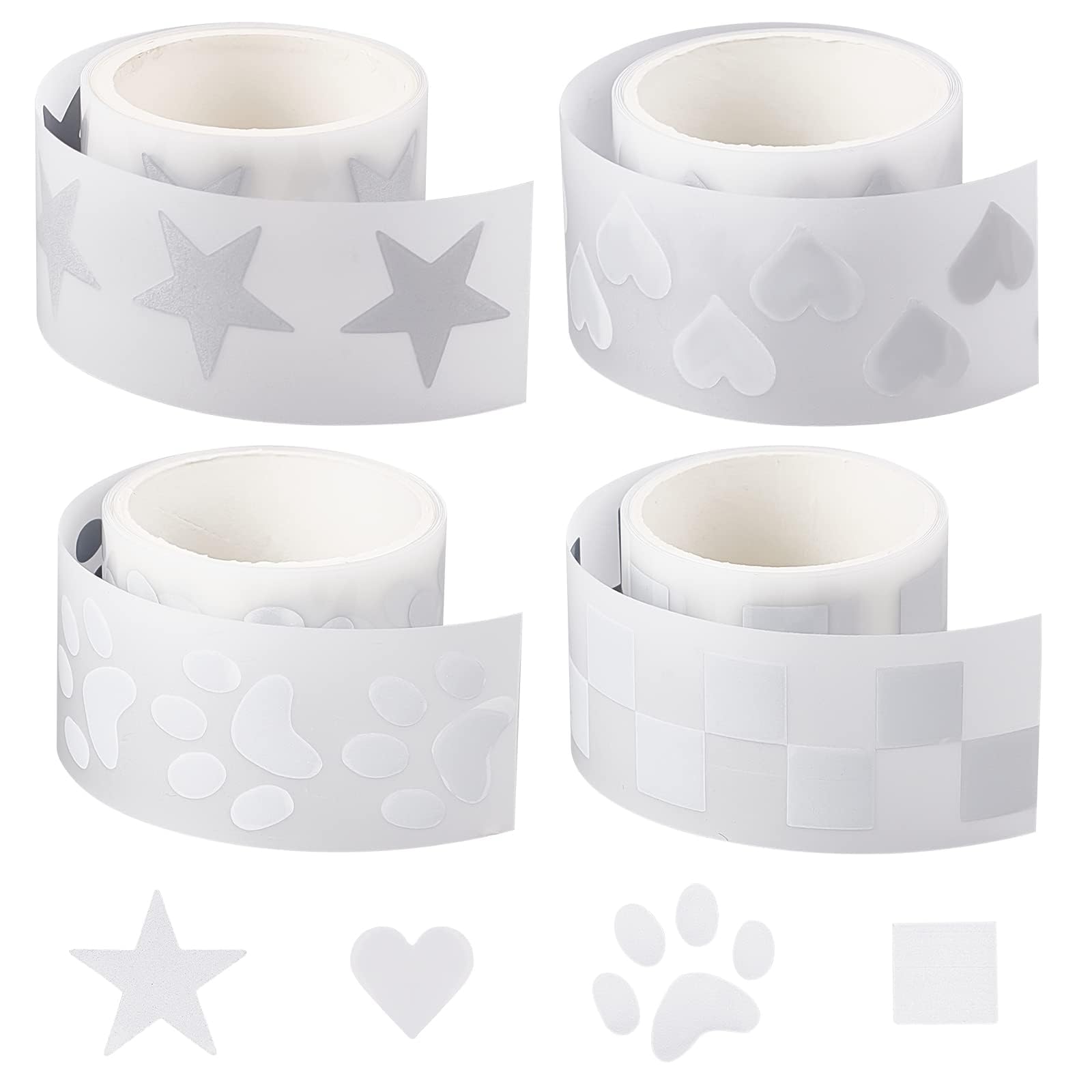 TERRIFI 4 Rolls Down Jacket Repair Patch,Lightweight Patches Non-Adhesive Tape Patch,Fun Footprint, Heart, Square, and Star Patches for Down Jackets, Jeans, Sleeping Bags, Tents Decoration