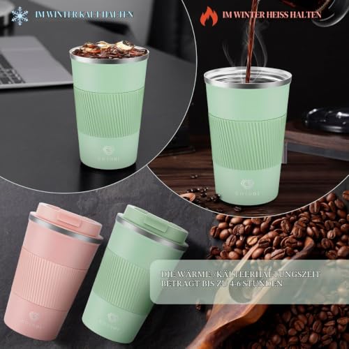 CS COSDDI Thermobecher- Isolierbecher, Edelstahl Travel Mug, 13oz/380ml Vakuum auslaufsicher Reisebecher mit Deckel, Autobecher… – Ansicht 4