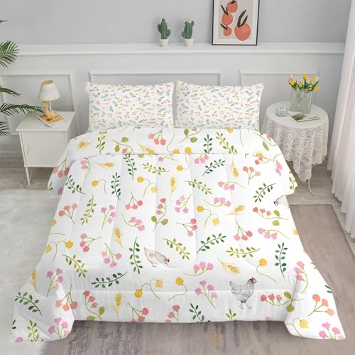 PNHCL Edredón de 135 x 200 cm, diseño floral, para 4 estaciones, 135 x 200 cm, color blanco, reversible, sin funda, lavable, suave para todo el año, con 2 fundas de almohada de 80 x 80 cm