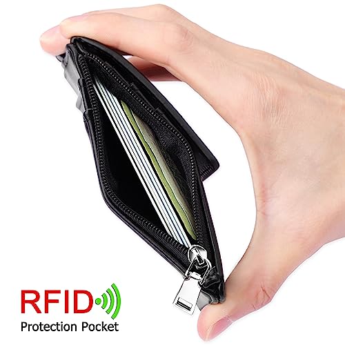 ELV Porta-crachá com zíper, carteira de couro sintético com 5 compartimentos para cartão, 1 bolso la