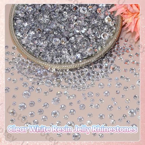 Image of 16000 Pcs Resin Rhinestones for Crafting, Flatback White Gems Jelly Rhinestones, Mixed Sizes White Bedazzling Crystal with Pickup Tool for DIY Crafts Clothing Tumblers Mugs Shoes Fabric Nail Art