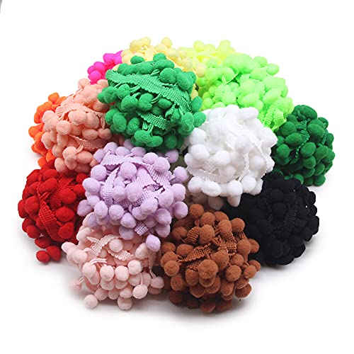 Semini 40 Yards Mix Color 10Mm Pom Pom Trim Ball Fringe Ribbon Tassel Diy Sewing Accessory Lace For Home Party Decoration cover