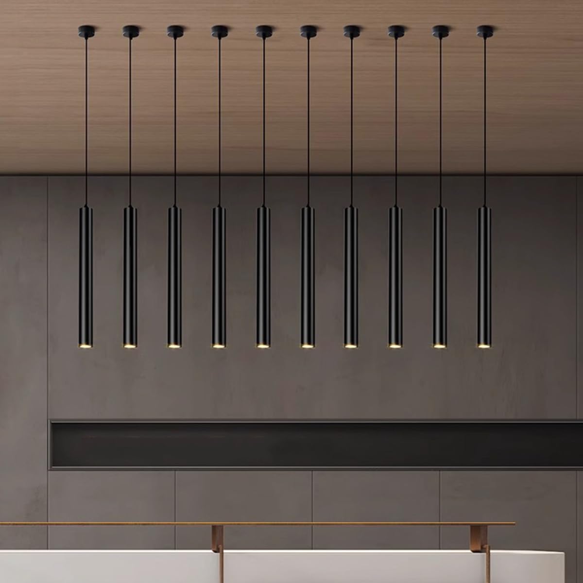 Suspension Moderne cylindrique à Tube Long pour îlot de Cuisine, Lustre en Aluminium Noir, luminaire réglable pour Chambre ou Couloir