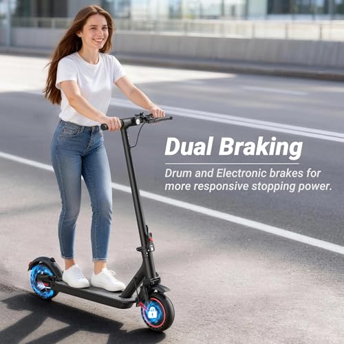 Image of Electric Scooter, 350W-500W Motor, 9 MPH to 22MPH, 10-41 Miles Range, Dual Suspension, Dual Braking, App Control, Foldable Commuter E Scooter for Adults and Teens