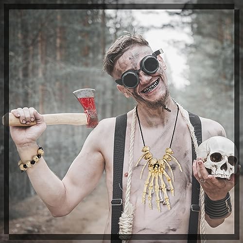 Tigeen 8 Pcs Voodoo Priestess Costume Accessories Witch Doctor Costume Bone Skeleton Necklace Teeth Necklace Skeleton Head Hand Bone Charm Cosplay Halloween Jewelry for Women Men4