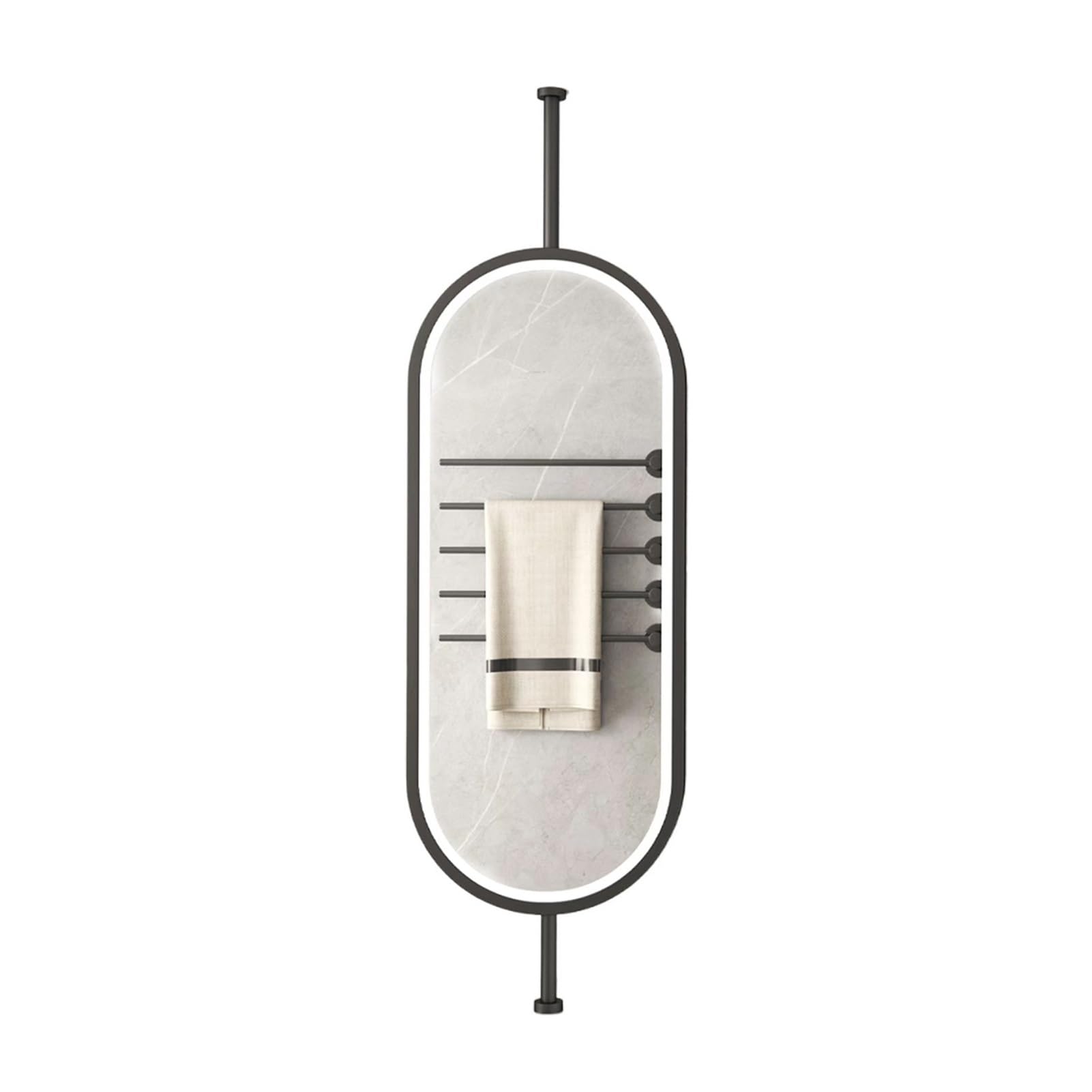 MESOVFCA Oval Metal Ceiling-Mounted Mirror with Light, LED Bathroom Mirror, Floating Makeup and Shaving Mirror, Suitable for Hotel and Apartment Decor(Black,50x90cm)