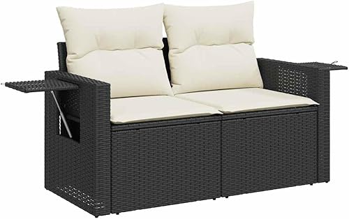 Miniatura 5 de 9-Piece Garden Sofa Set in Black and Cream White, Modern Outdoor Furniture with Weather-Resistant PE Rattan and Comfortable Cushions, Modular