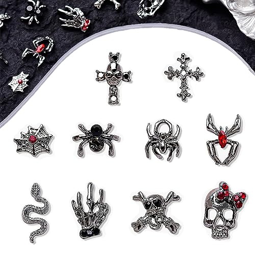 CHANGAR 40 Pcs 3D Halloween Nail Art Charms Vintage Punk Alloy Nail Charms Skull Ghost Bat Spider with Rhinestones Alloy Nail Art Jewelry for Halloween DIY Nail Art Craft Decoration Supplies - Image 8