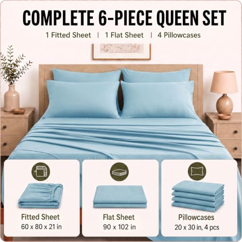 Image of CozyLux 6-Piece Queen Sheet Set, Fits 18-21 Inch Mattresses, Oeko-TEX