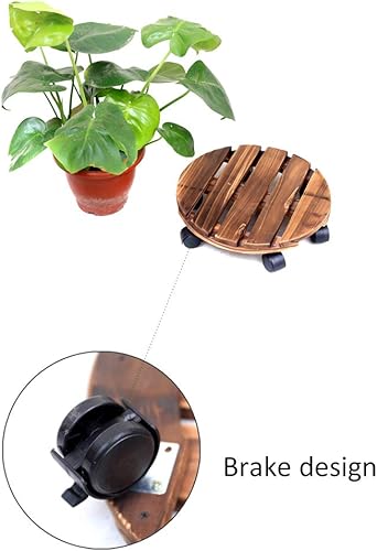 Miniatura 4 de Soporte para flores de madera maciza, soporte para plantas con rueda giratoria de 360, bandeja móvil para macetas, organizador de plantas con