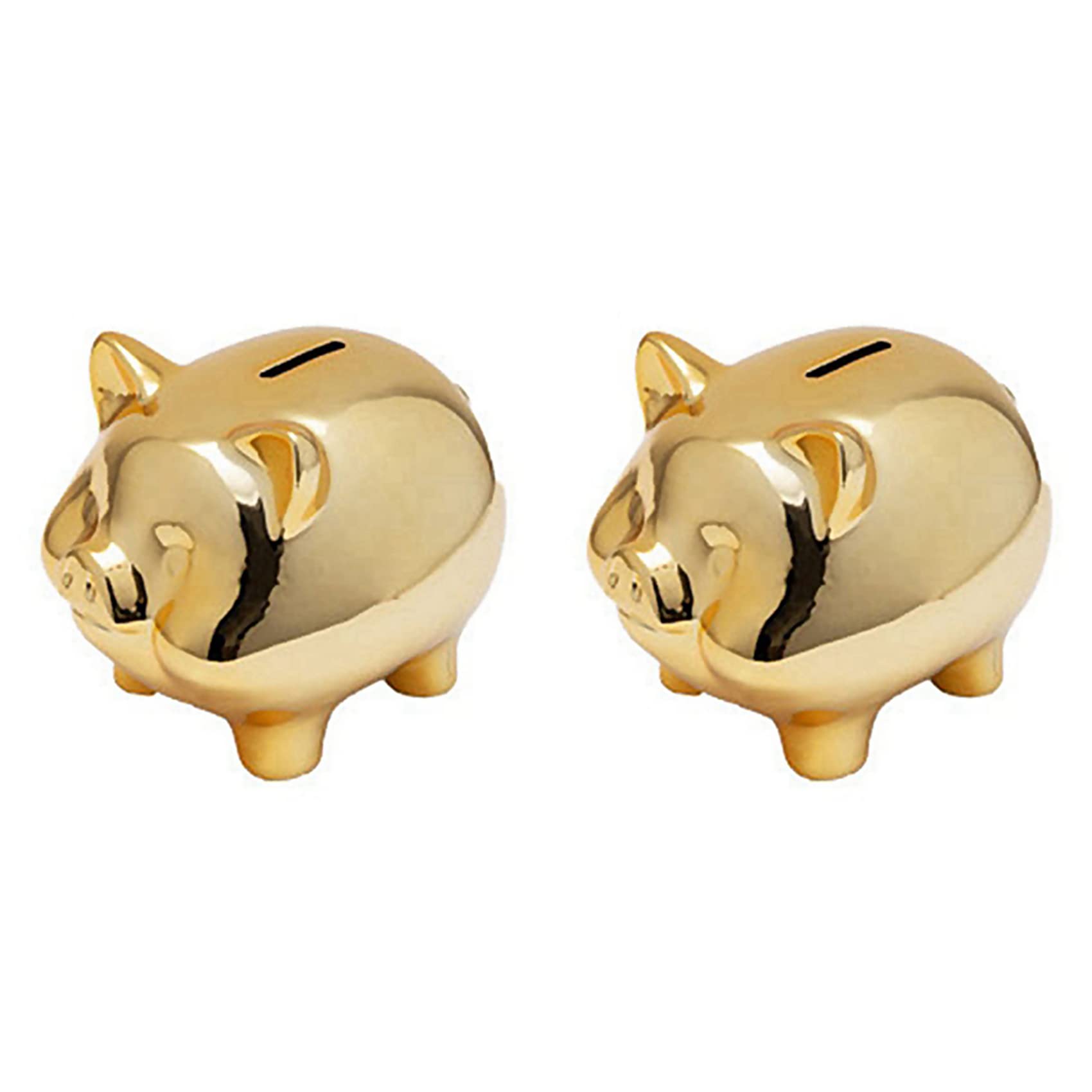 Hndhbfgrt 2X Ceramic Gold Pig Piggy Bank Cute Coin Piggy Bank Lucky Pig Decoration,Gold Pig