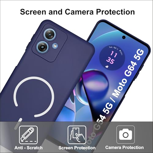 Image of SBMS Silicone Back Cover Case for Motorola Moto G54 / Moto G64 5G | Soft Micro-Fibre Lining Inside | Magsafe Print On Back Side Camera Protection Bump | Shockproof Case for Moto G54 5G (Blue)