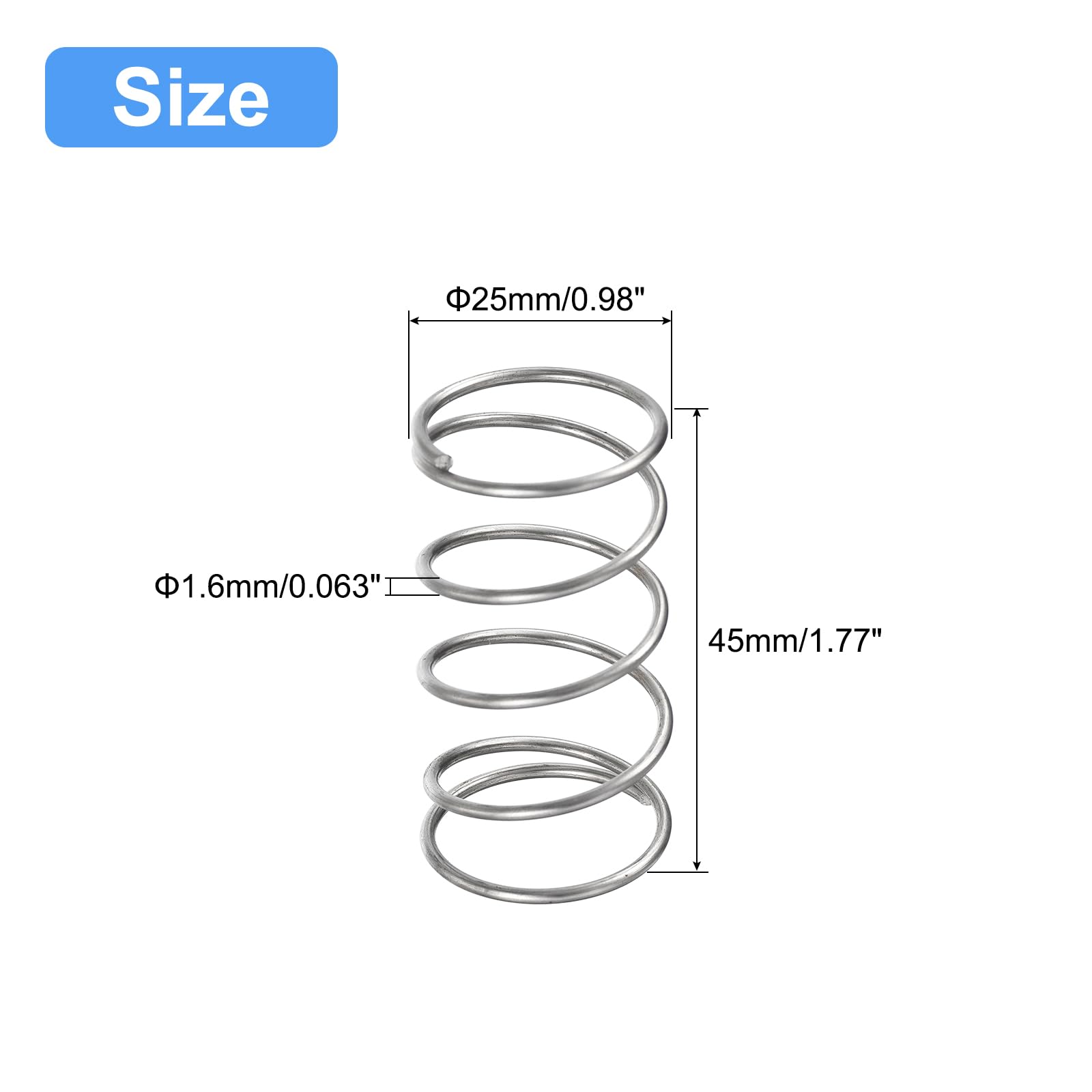 uxcell 5Pcs Compression Spring 304 Stainless Steel 25mmOD,1.6mmWD,45mmFL — Amazon image 2