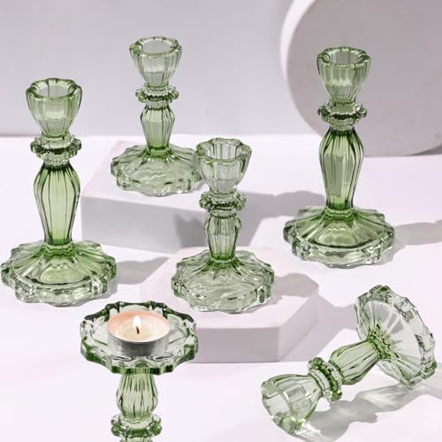 Simeitol Green Candlestick Holders Set of 6, Taper Candle Holders, 4.3