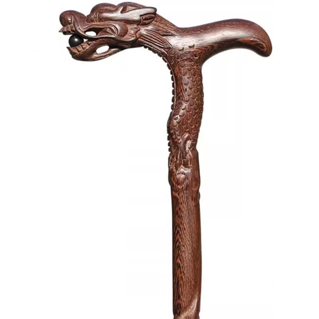 laska dla seniorów, Laska spacerowa z rzeźbionym smokiem/feniksem, naturalna laska wenge opaską na nadgarstek, ręcznie rzeźbiona(A,87Cm(Use Height 166 170Cm))