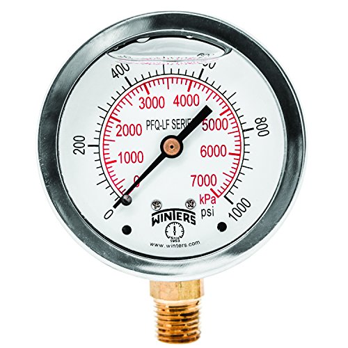 Image of Winters 2-1 /2 inch Dial Size, Liquid Filled Pressure Gauge, Potable Brass Internals, 304 Stainless Steel Case, Dual Scale 0-1,000 psi /kPa, 1.5% Acc, 1 /4 inch NPT Bottom Mount, Drinking Water Pressure Gauge