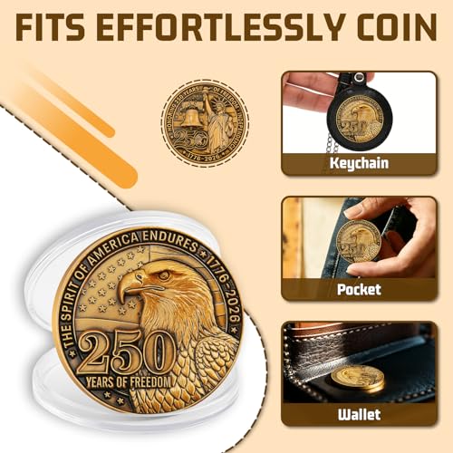 America 250th Anniversary Commemorative Coin,Patriotic Bald Eagle,Liberty Bell & Statue of Liberty Token Honoring U.S. Independence,1776–2026 Patriotic Freedom Challenge Coin(5 Pack) by Dolihan - Used condition - Image 5