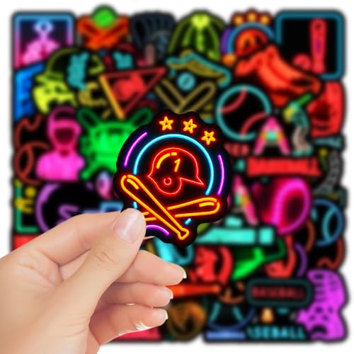 Calcomanías de vinilo impermeables: 50 stickers de béisbol neón para decorar tus accesorios. 6