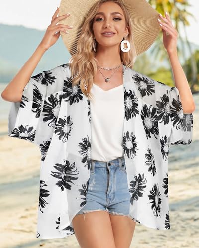 image for CHICGAL Summer Kimono Cardigan for Women Sheer Light Tops Casual Open 