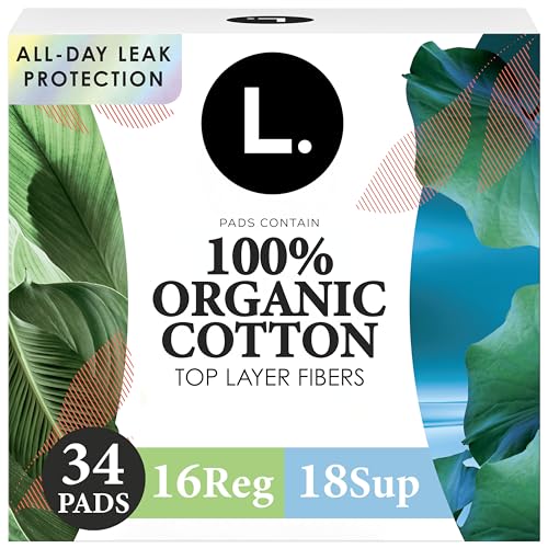 L. Ultra Thin Pads for Women, Organic Cotton Top Layer, Regular + Super Duo Pack Absorbency,...