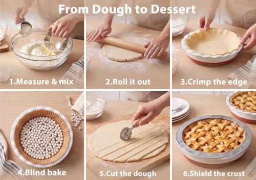 JODEVI 9 Inch Pie Pan with Crust Shield, Weights, Paper & Pastry Blender - image 3