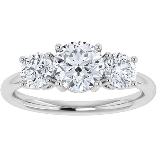 IGI Certified Lab Grown Diamond 3 Stone Engagement Ring for Women 14K White Gold Round Cut Wedding Jewelry Gift Packaging Included (1.00-2.00 Ct, E-F Color, VS1-VS2 Clarity)