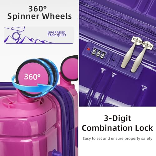 Image of LARVENDER Luggage Sets 4 Piece, PC+ABS Expandable Suitcases with Wheels | Suitcase Set for Women and Men|Checked Luggage|Carry On Luggage|Hardside Lightweight|Midnight Berry