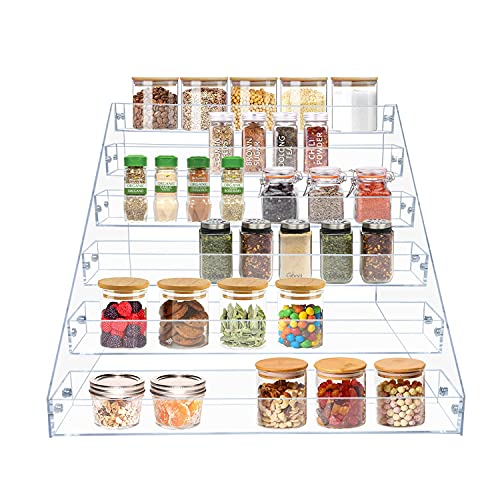 VAEHOLD Acrylic Spice Rack, 6 Tier Clear Organizer for Cabinet,