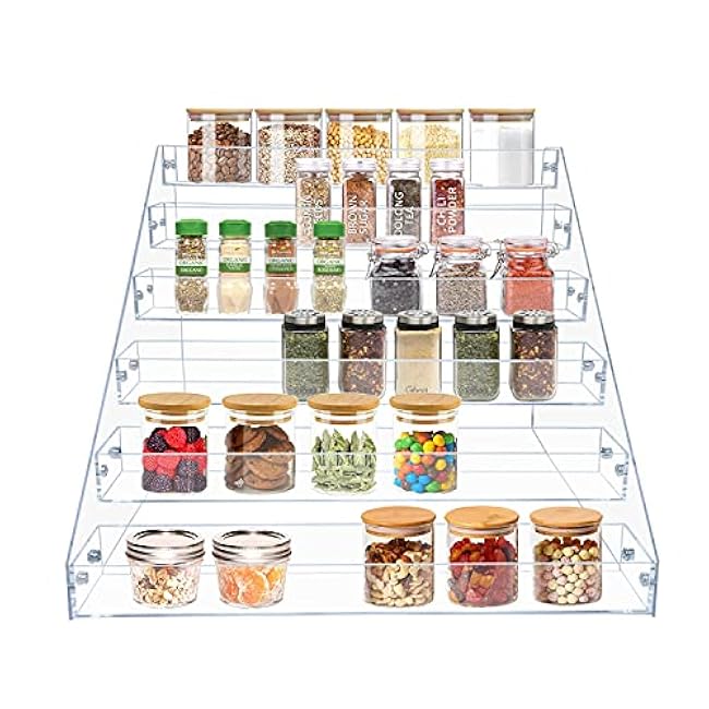 VAEHOLD Acrylic Spice Rack Organizer, 6 Tier Clear Vertical Rack for Cabinet & Countertop