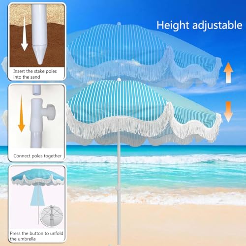 Parasol de jardin inclinable 2m réglable et portable avec pompons