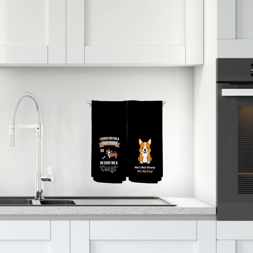 Miniatura 3 de NEGIGA Juego de 4 paños de cocina de Corgi de dibujos animados de 24 x 16 pulgadas, divertidos paños de mano decorativos para dormitorio, cocina,