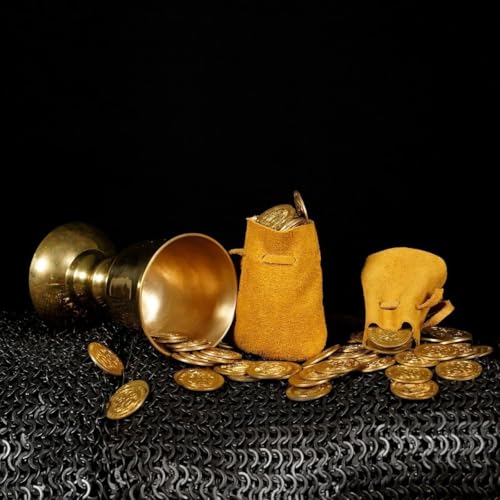 Image of Mythrojan Pack of 25 Small Trinket Pouches Suede Leather Drawstring Coin & Dice Bags for LARP, SCA, Viking & Medieval Events, Color : Yellow