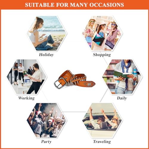 Fashion Men's Genuine Leather Belts Gothic Punk Rock Women's Rivet Bullet Belt Western Cowgirl Cowboy Waist Strap4